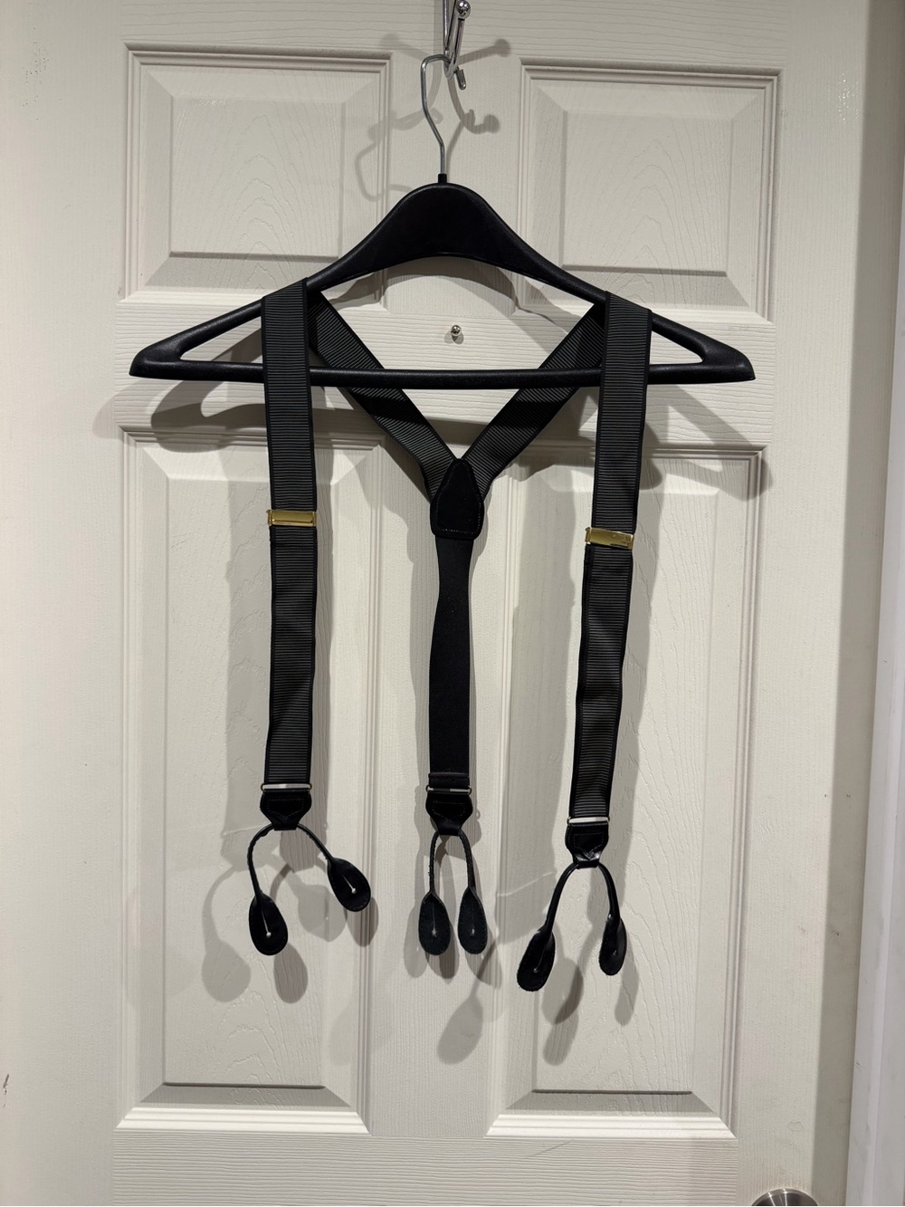 Made in England Olive Green Black Striped Button Suspenders Braces